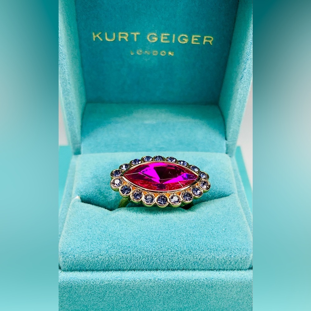 Kurt Geiger Pink Marquise Crystal Ring in Goldtone size 7 - Picture 3 of 10